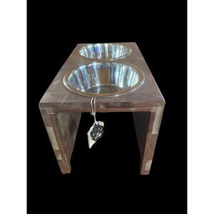 Handcrafted Wooden Dog Bowl Stand with Removable Stainless-Steel Bowls New